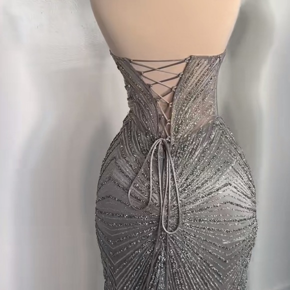 Alglist Silver Embellished Strapless Prom Gown NWT - Picture 6 of 7